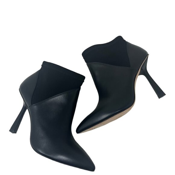 New Stuart Weitzman Max Black Leather Pointed Toe Sculptural Heel Bootie 5.5 - Picture 5 of 10